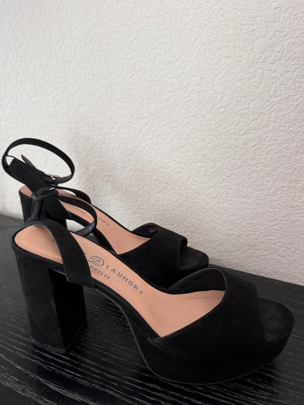 Chinese Laundry Black Suede Platform Block Heels